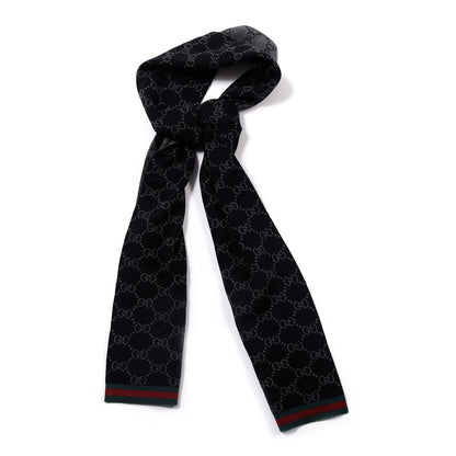 Gucci Wool Tricot GG Monogram Web Solange Scarf Black Medium Grey 1 of 4