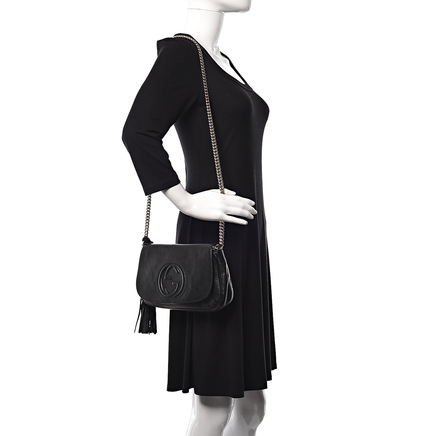 Pebbled Calfskin Medium Soho Flap Crossbody Black