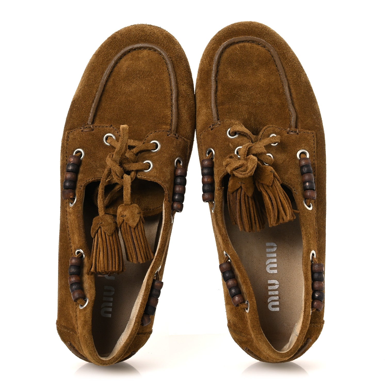 Miu Miu Suede Tassel Loafers 39 Olive Green 2 of 12
