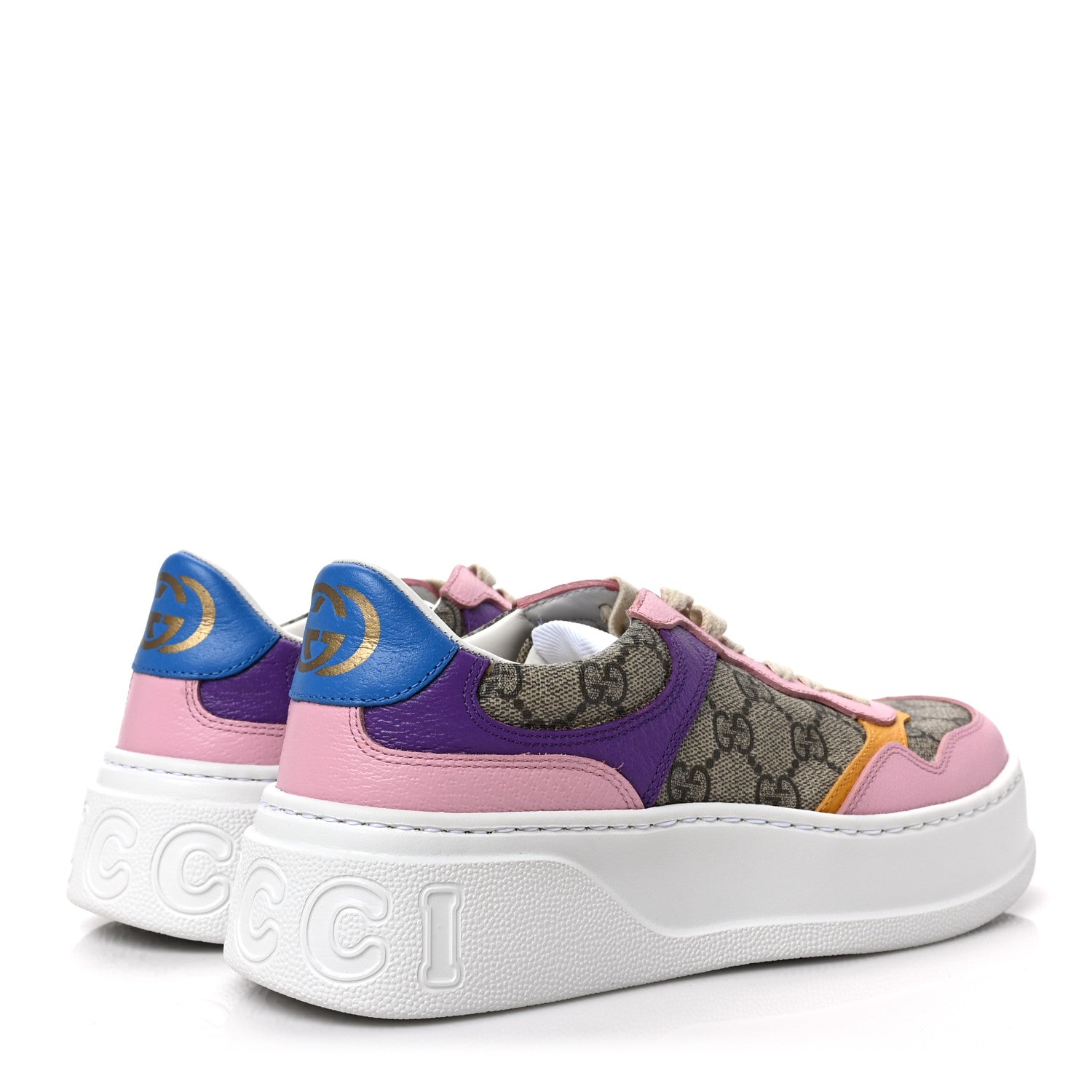 Gucci Calfskin GG Supreme Monogram Perforated Womens Platform 55mm Sneakers 38.5 Beige Ebony Sugar Pink Crop Shine Purple 4 of 8