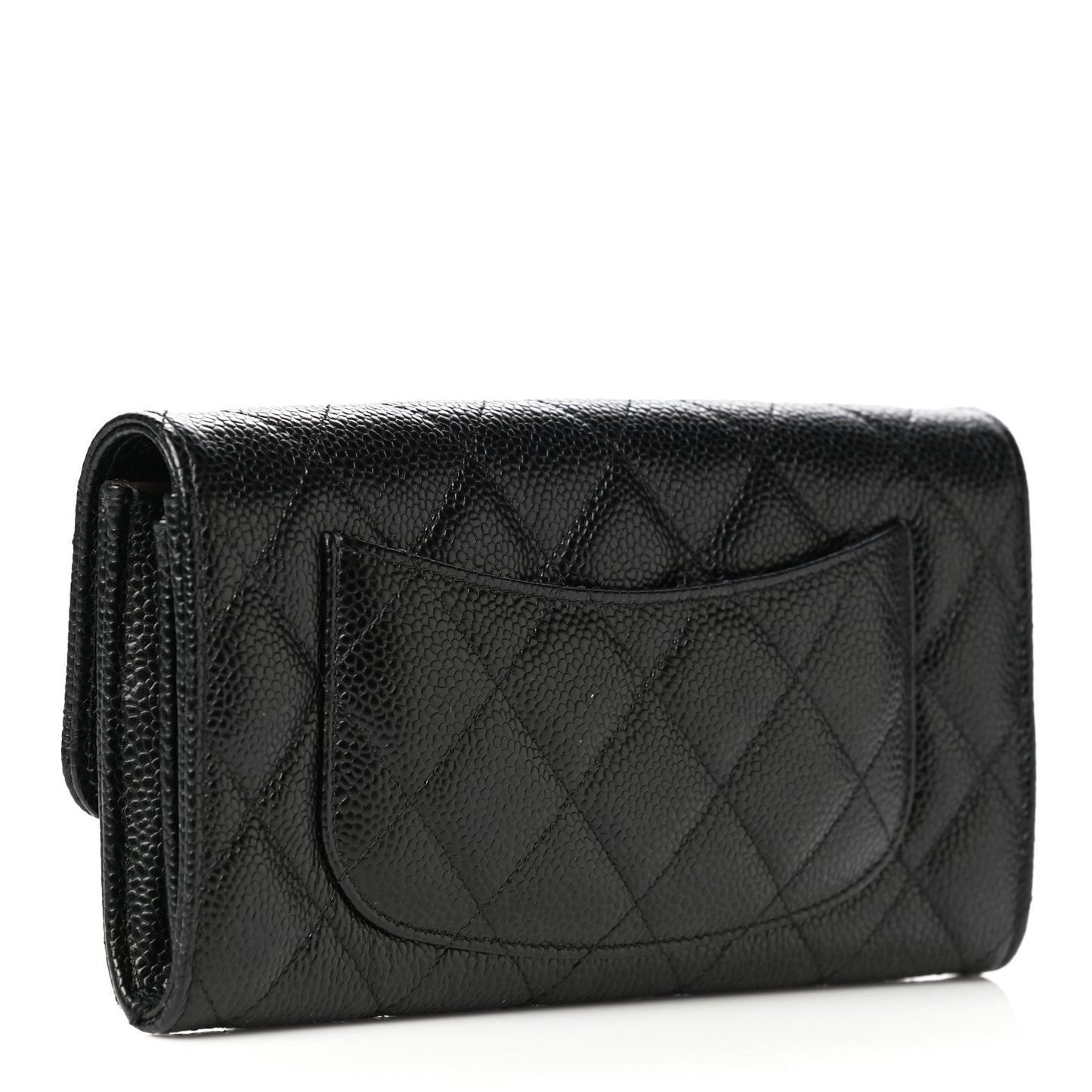Caviar Quilted Large Gusset Flap Wallet Black