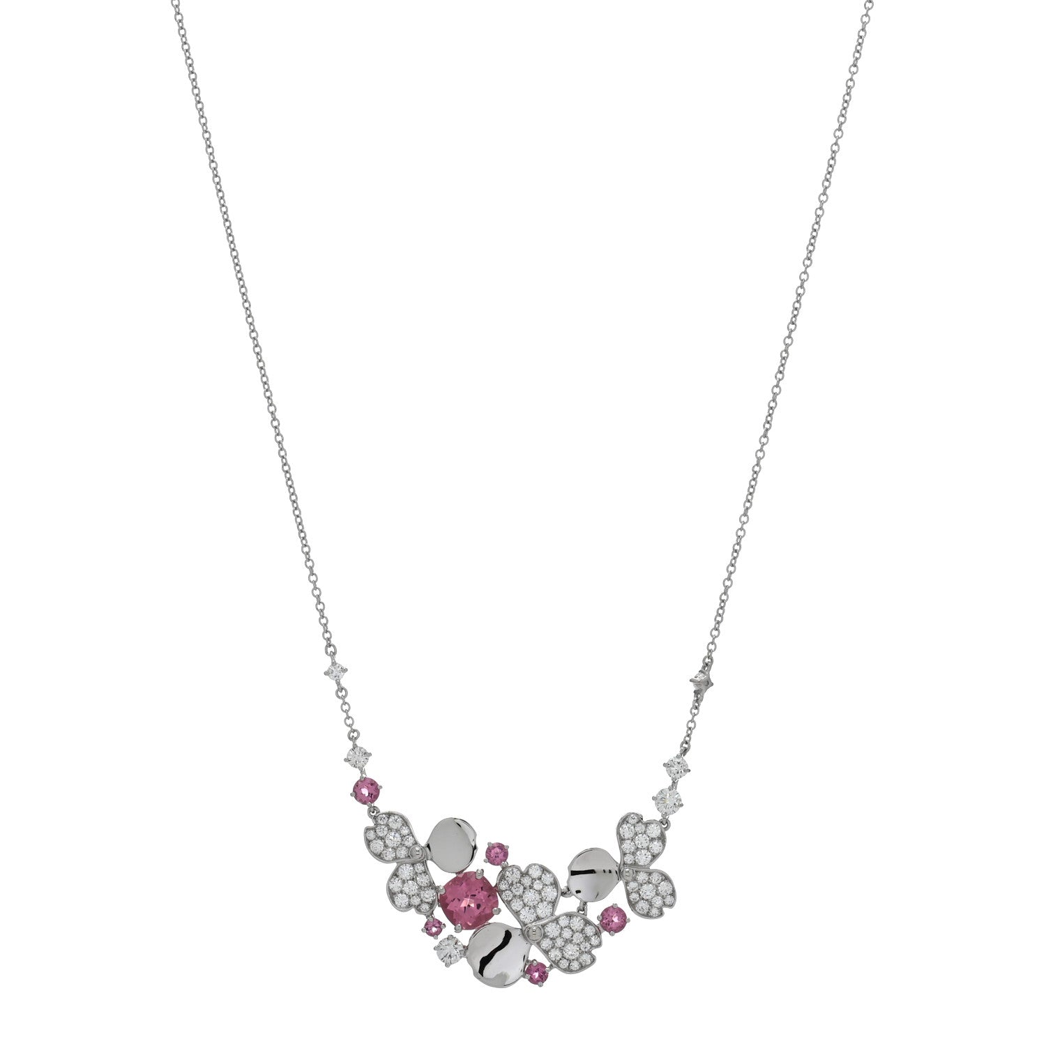 Tiffany Platinum Diamond Pink Tourmaline Paper Flowers Cluster Pendant Necklace 1 of 5