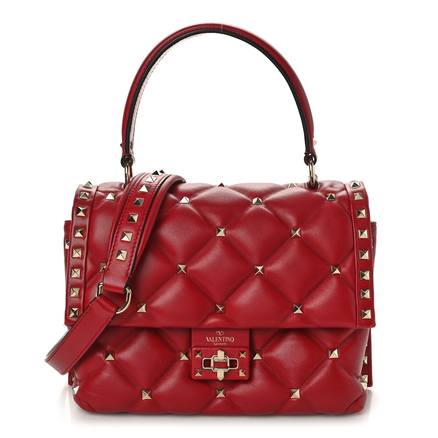 Nappa Medium Candystud Top Handle Bag Rosso Valentino