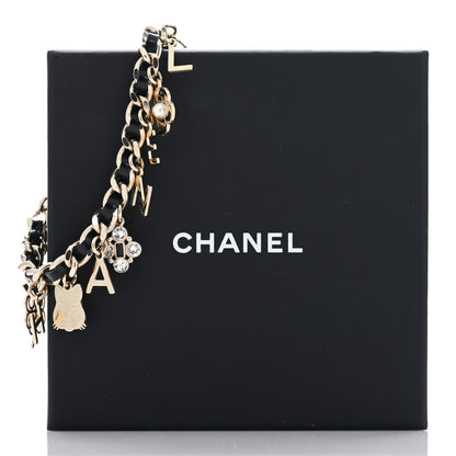 Chanel Metal Lambskin Crystal Chain CC Charms Bracelet Gold Black 5 of 5