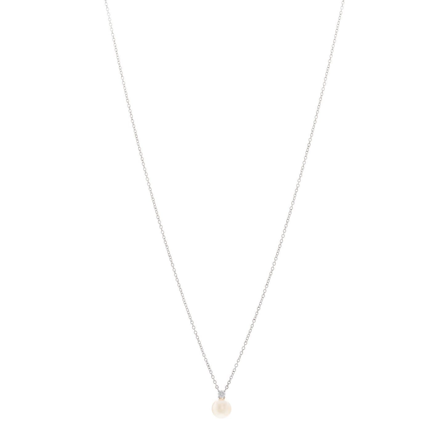 18K White Gold Diamond Pearl 6.5-7mm Pendant Necklace