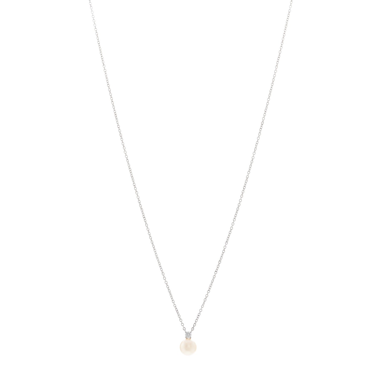 Tiffany 18K White Gold Diamond Pearl 6.5-7mm Pendant Necklace 1 of 5