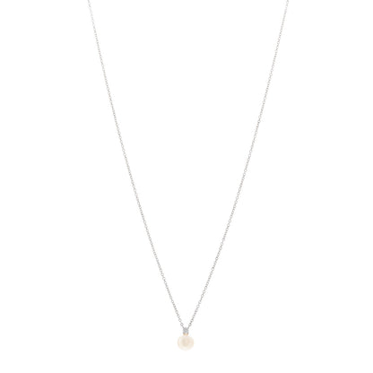 Tiffany 18K White Gold Diamond Pearl 6.5-7mm Pendant Necklace 1 of 5