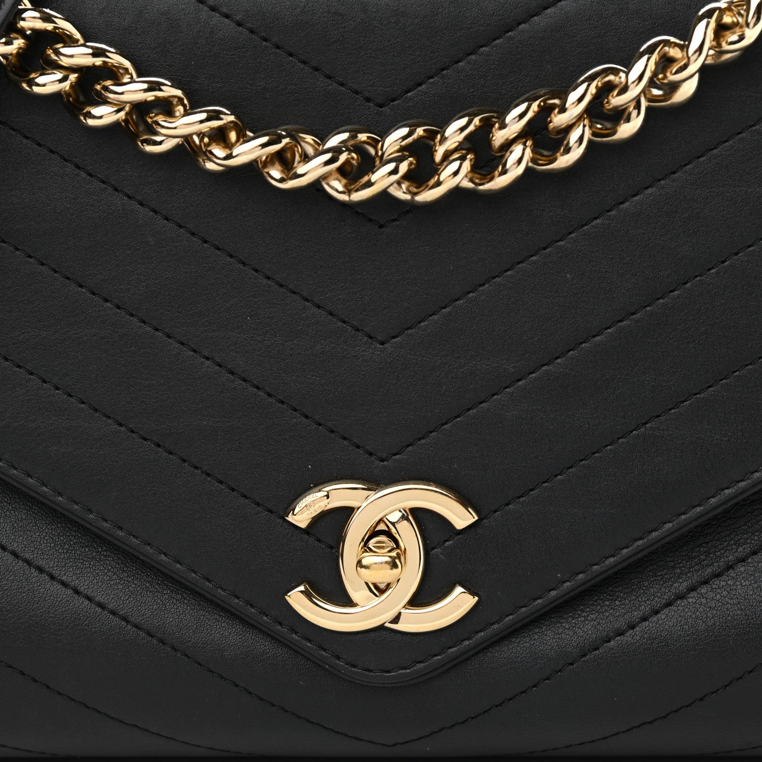 Chanel Calfskin Chevron Stitched Medium Coco Flap Bag Black 8 of 16