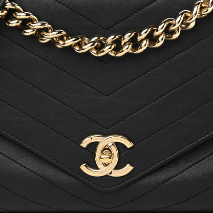Chanel Calfskin Chevron Stitched Medium Coco Flap Bag Black 8 of 16
