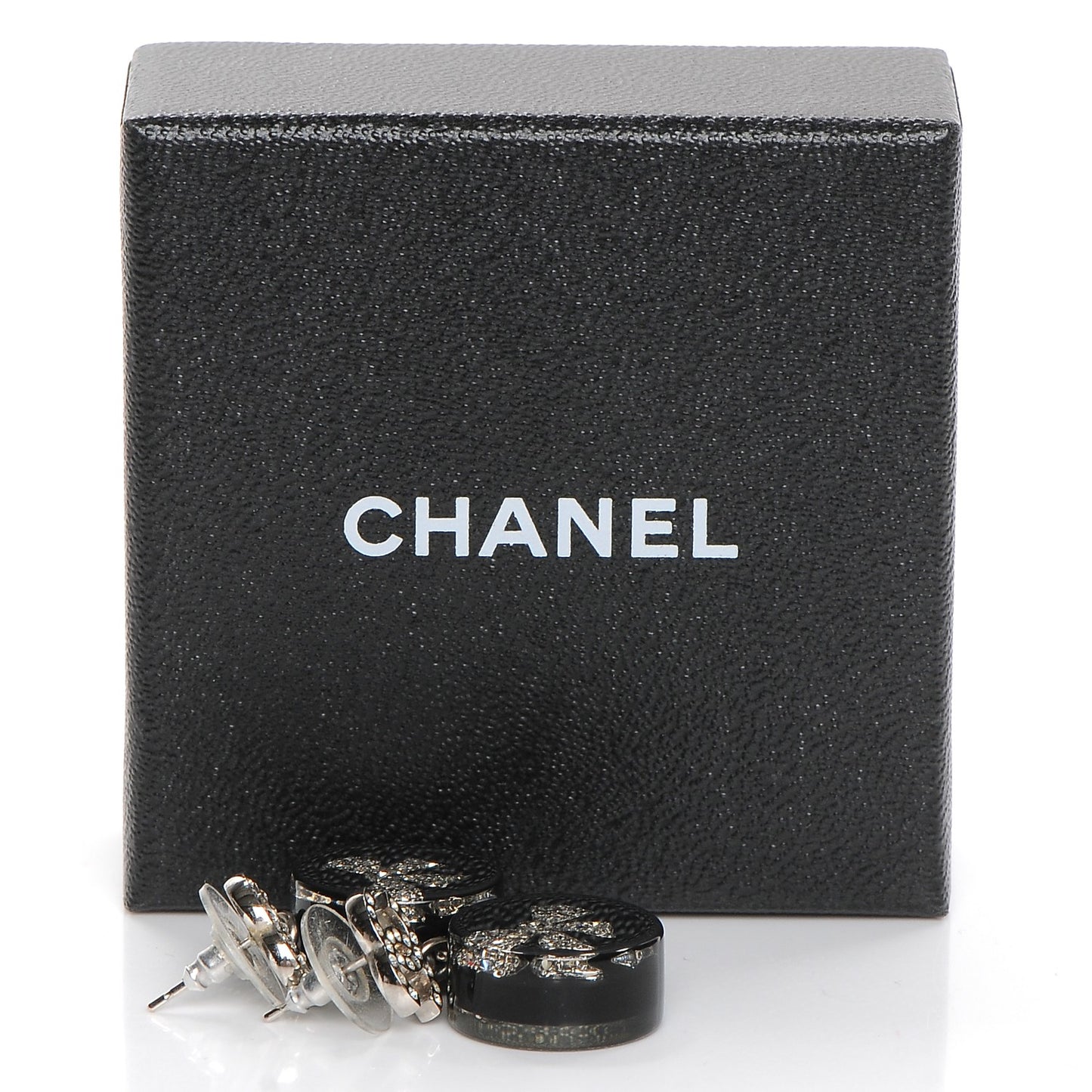 Resin Crystal CC Bow Drop Earrings Black Silver