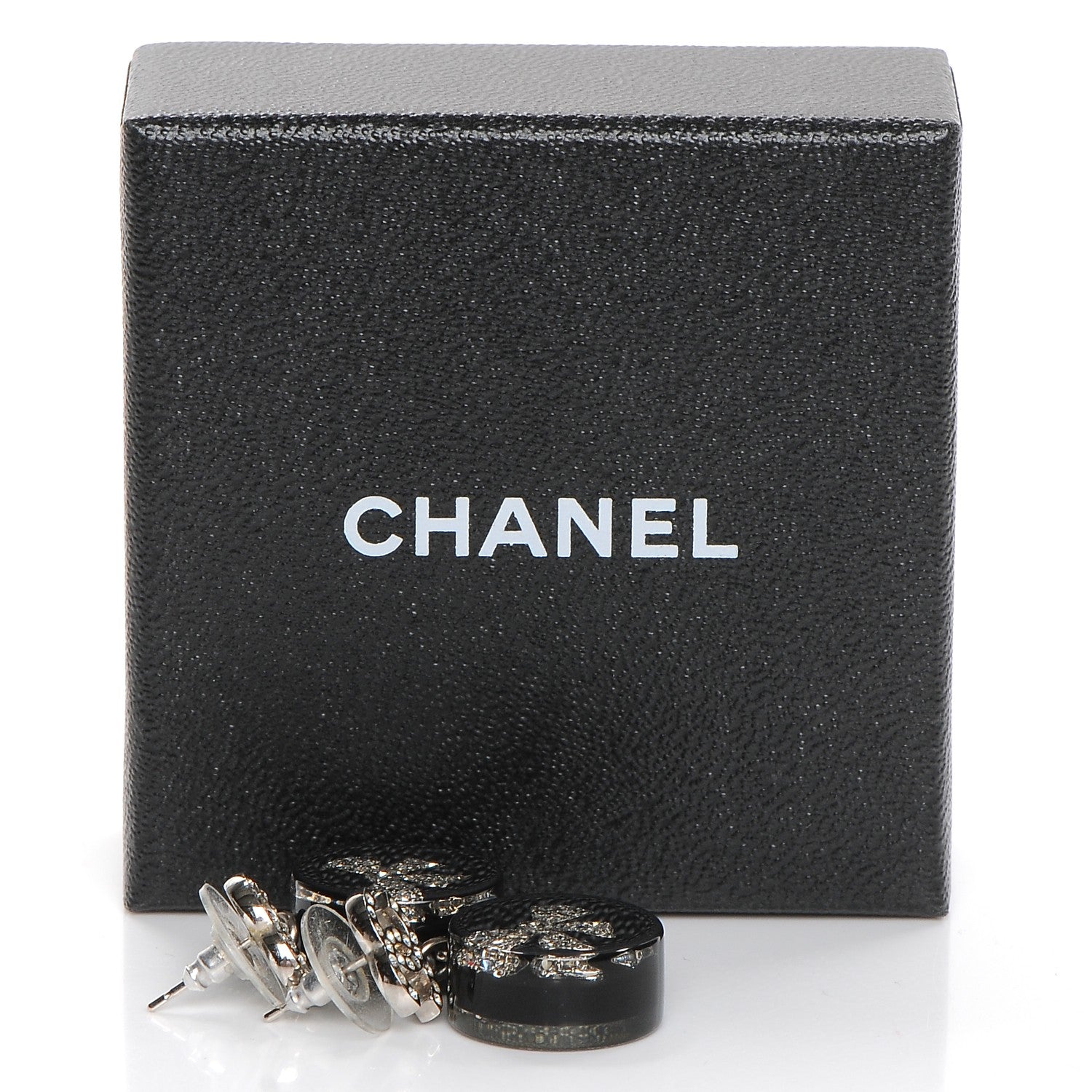 Chanel Resin Crystal CC Bow Drop Earrings Black Silver 6 of 6