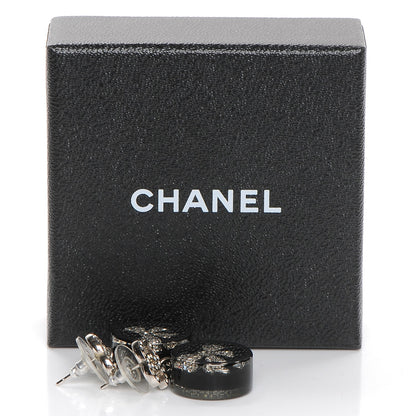 Chanel Resin Crystal CC Bow Drop Earrings Black Silver 6 of 6