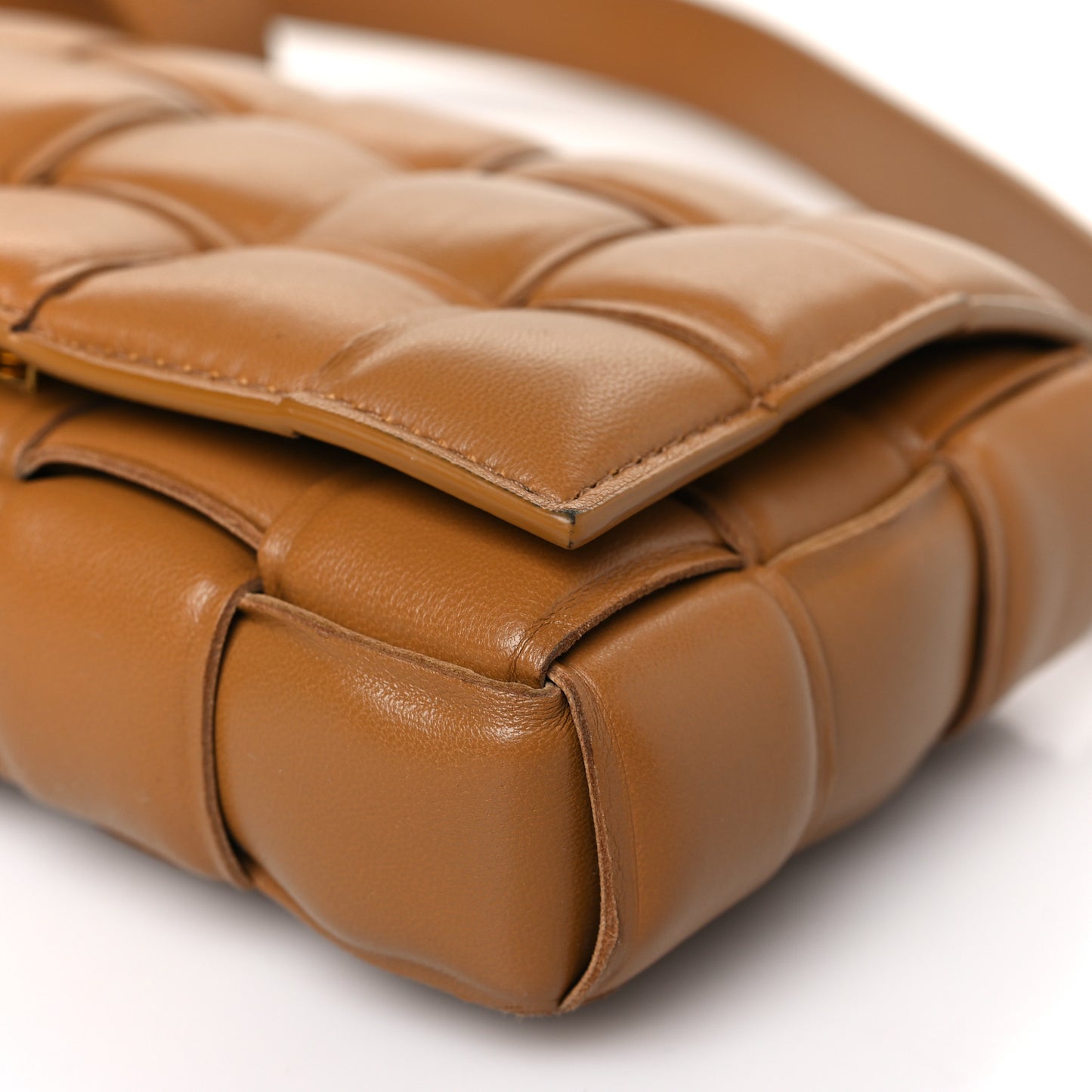Nappa Maxi Intreccio Padded Cassette Crossbody Bag Caramel