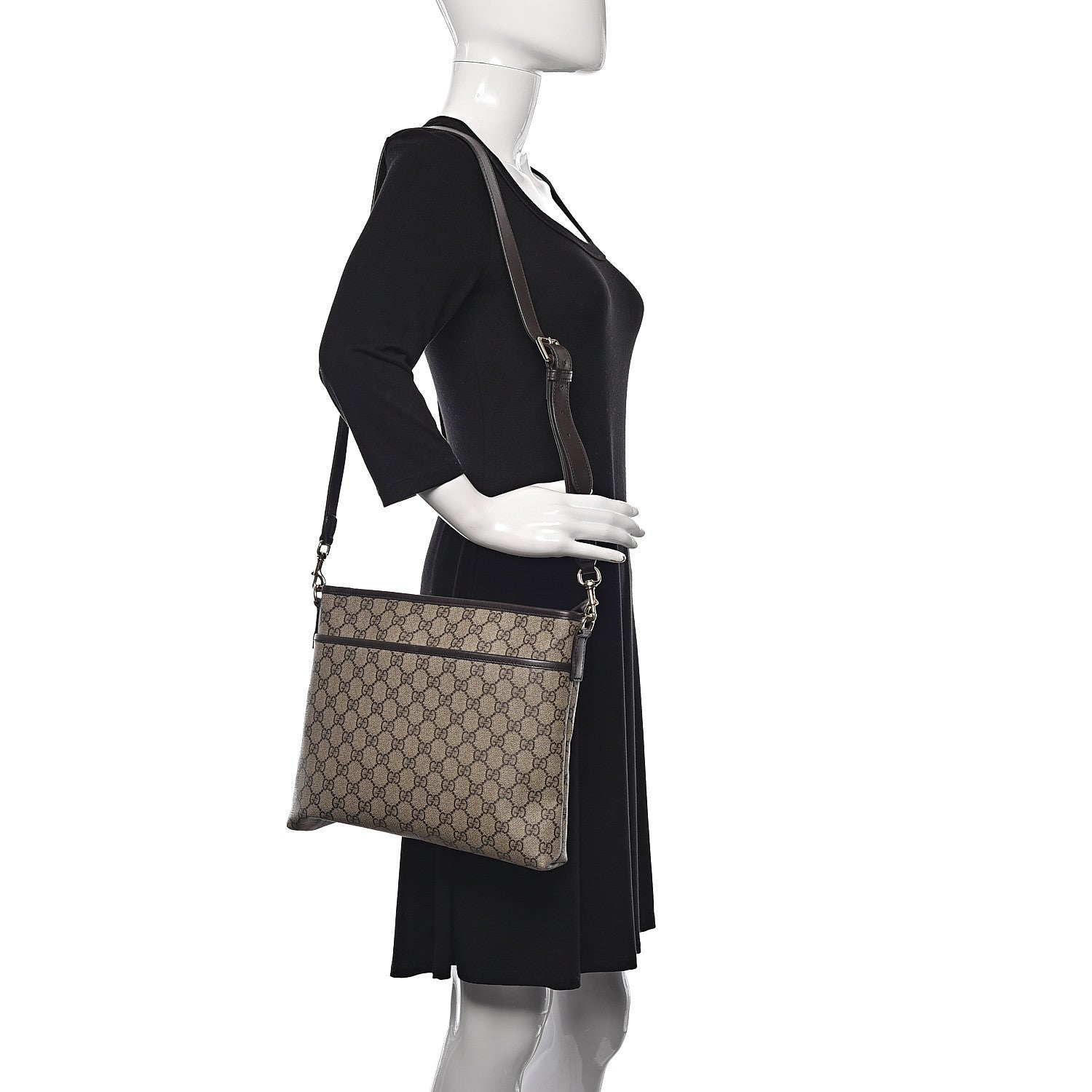 Gucci GG Plus Monogram Medium Flat Messenger Bag Dark Brown 2 of 10