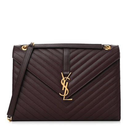 Saint Laurent Grain De Poudre Matelasse Chevron Large Monogram Satchel Rouge Legion 1 of 12