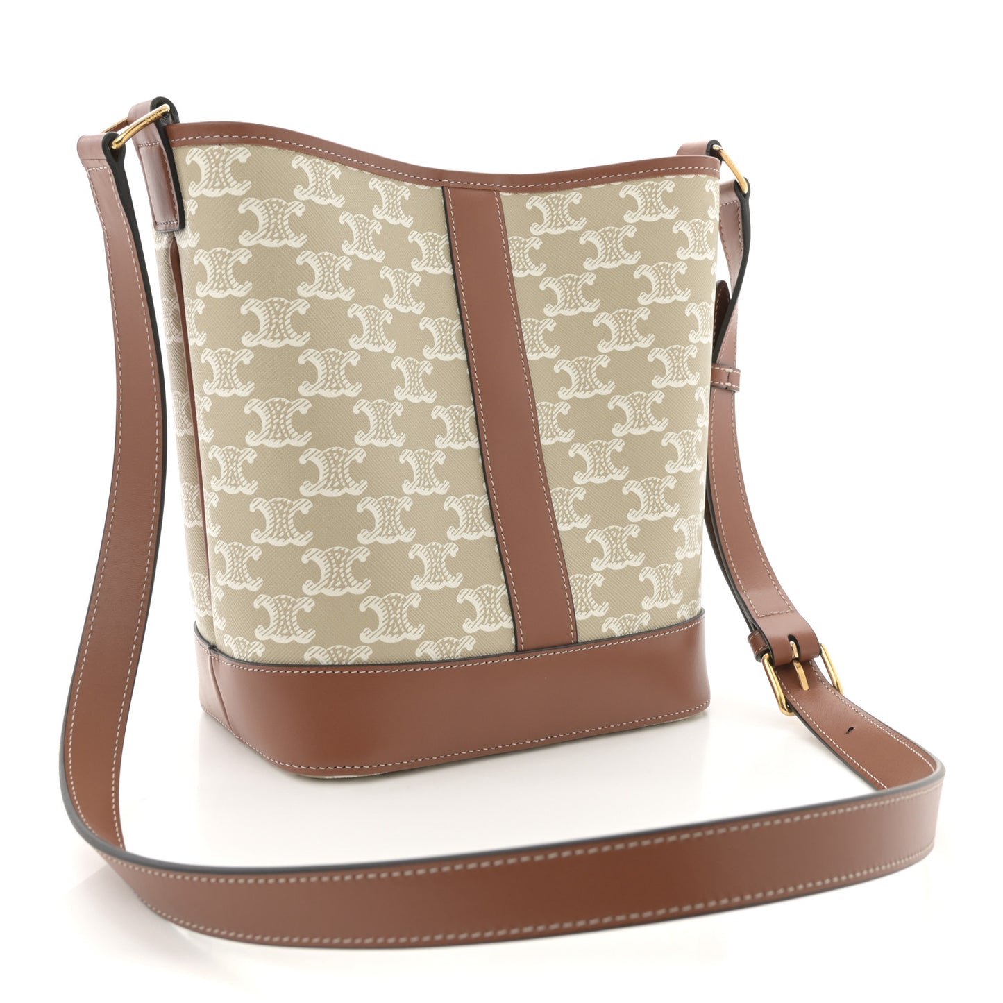 Triomphe Canvas Calfskin Small Bucket Bag White