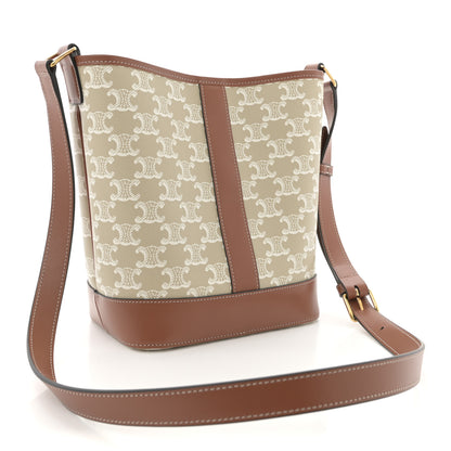 Celine Triomphe Canvas Calfskin Small Bucket Bag White 3 of 10