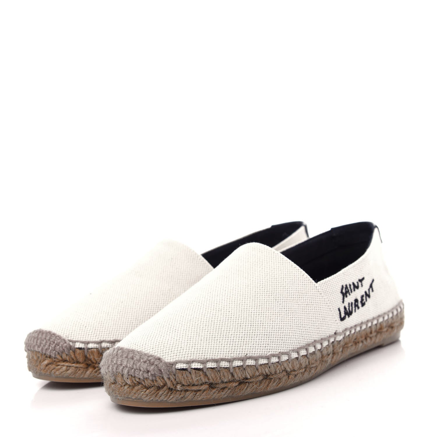 Saint Laurent Canvas Nappa Elba Light Logo Embroidered Espadrilles 37.5 Ecru 3 of 11