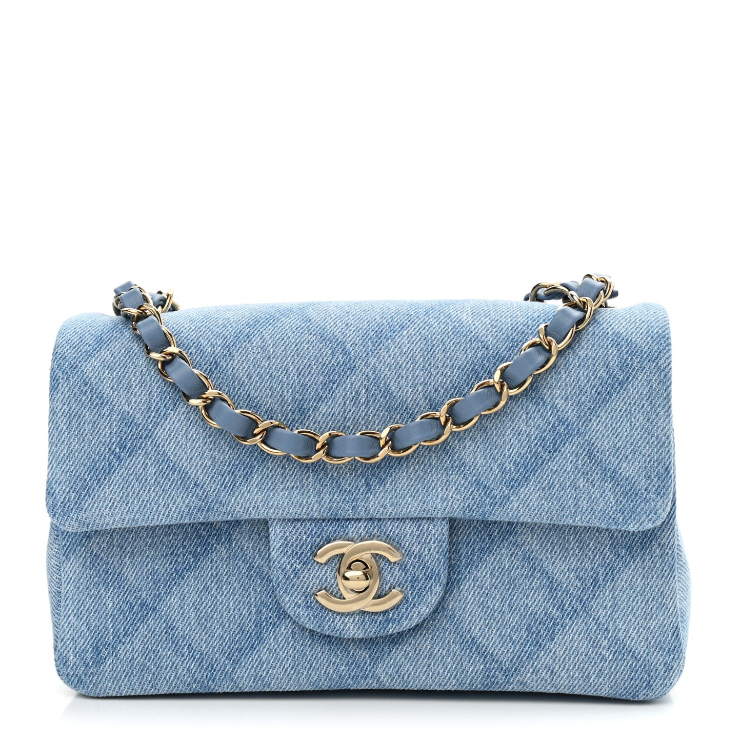 Printed Denim Quilted Mini Rectangular Flap Light Blue
