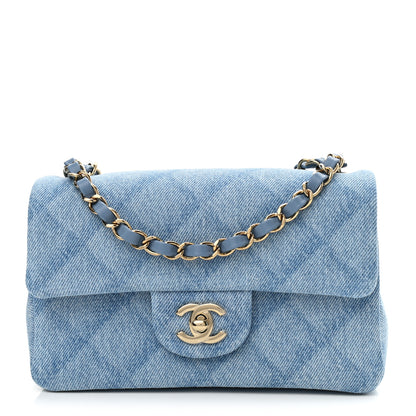 Chanel Printed Denim Quilted Mini Rectangular Flap Light Blue 1 of 10