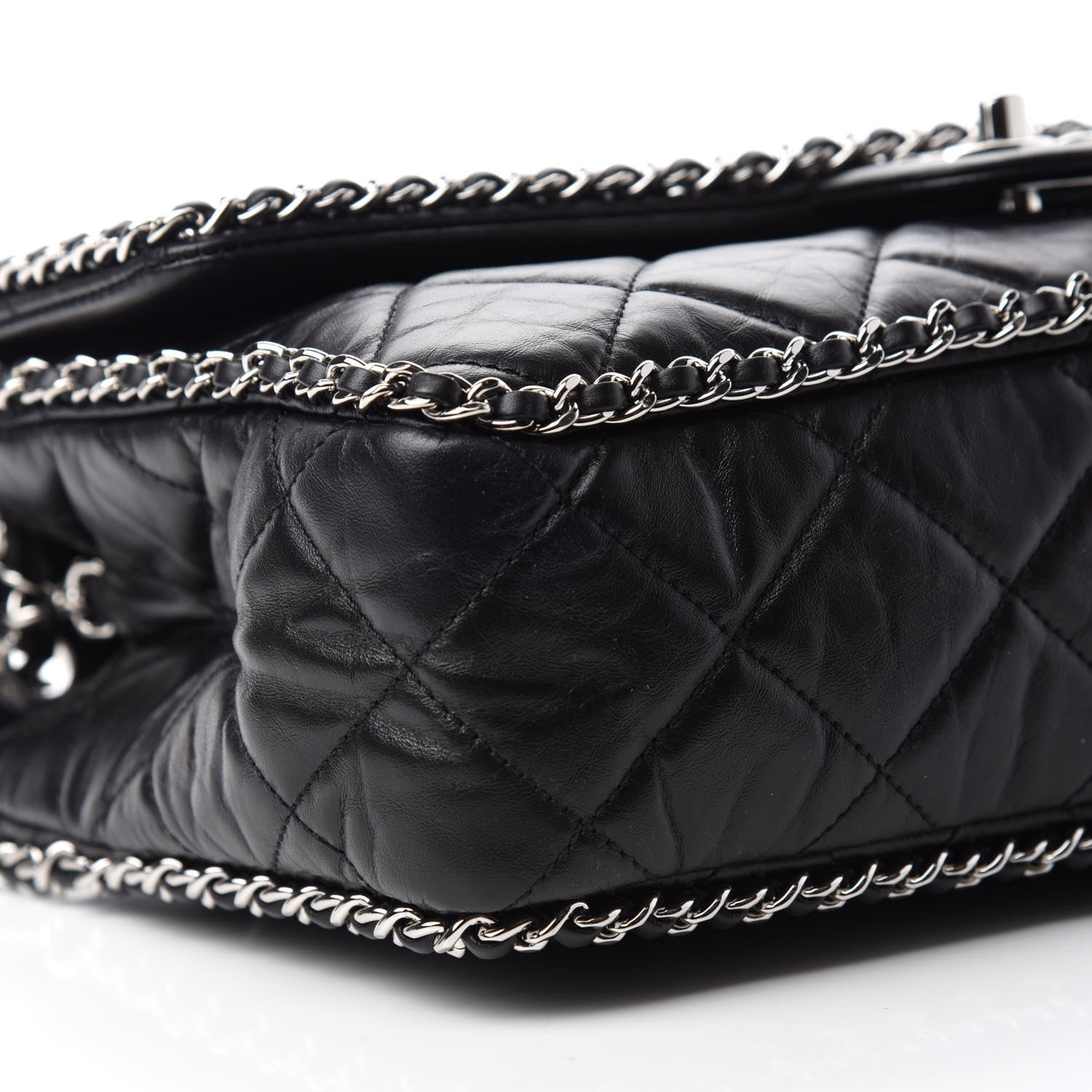 Chanel Crumpled Calfskin Quilted Large Chain All Over Flap Bag Black 6 of 12