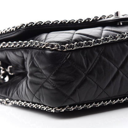 Chanel Crumpled Calfskin Quilted Large Chain All Over Flap Bag Black 6 of 12