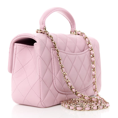 Chanel Lambskin Quilted Mini Top Handle Rectangular Flap Pink 3 of 12