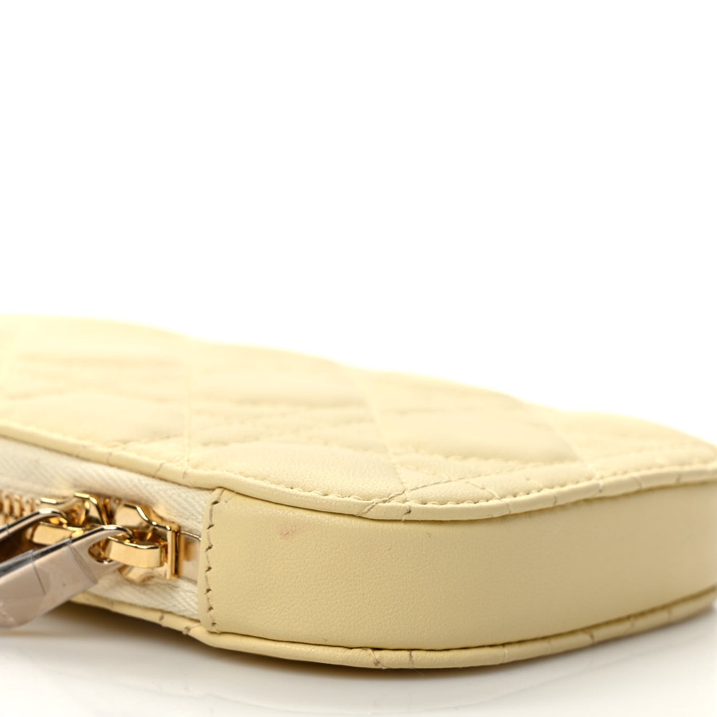Lambskin Cannage Lady Dior Phone Holder Light Yellow