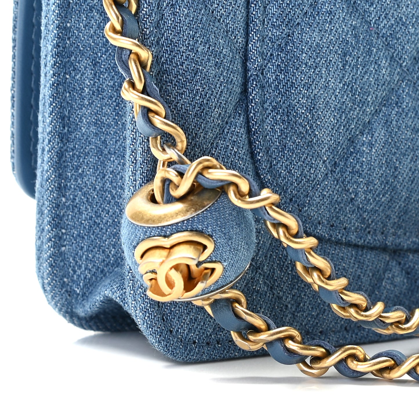 Denim Quilted CC Pearl Crush Wallet On Chain WOC Blue