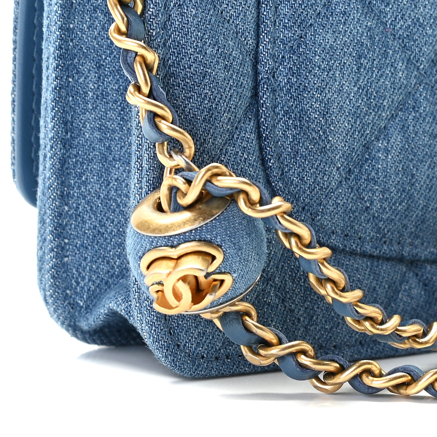 Chanel Denim Quilted CC Pearl Crush Wallet On Chain WOC Blue 12 of 13