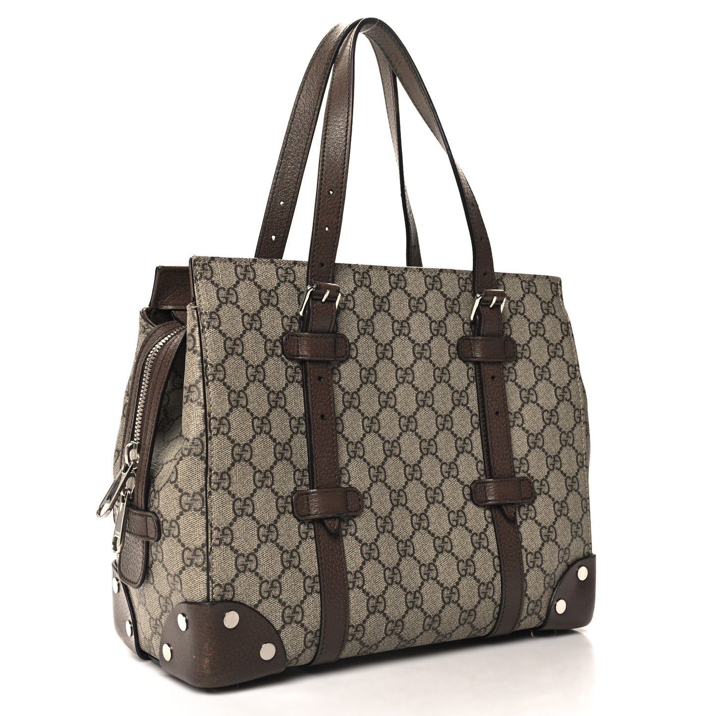 GG Supreme Monogram Textured Dollar Calfskin Small Detail Tote Beige Ebony New Acero
