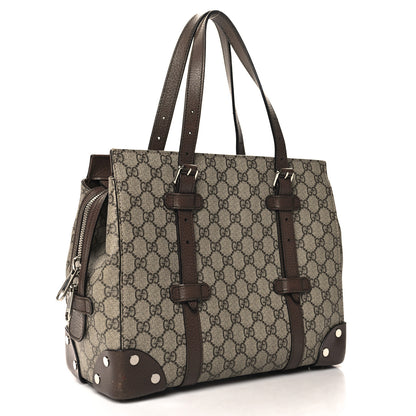 Gucci GG Supreme Monogram Textured Dollar Calfskin Small Detail Tote Beige Ebony New Acero 3 of 14