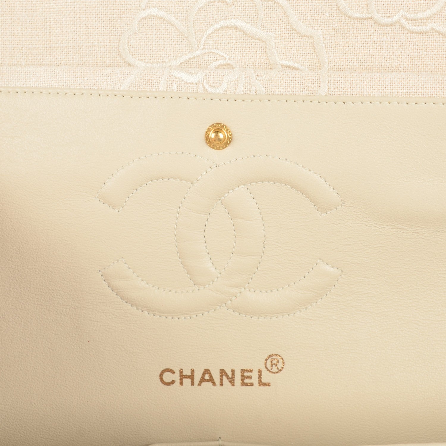 Chanel Canvas Camellia Embroidered Medium Double Flap Ivory 14 of 21