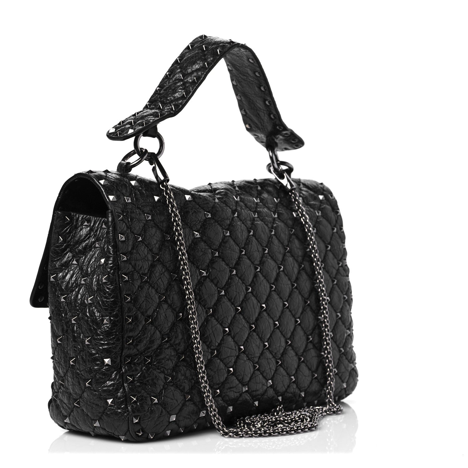Valentino Garavani Craquele Nappa Large Rockstud Spike Shoulder Bag Black 3 of 10