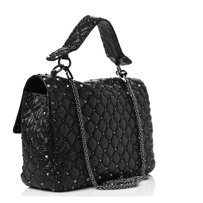 Valentino Garavani Craquele Nappa Large Rockstud Spike Shoulder Bag Black 3 of 10