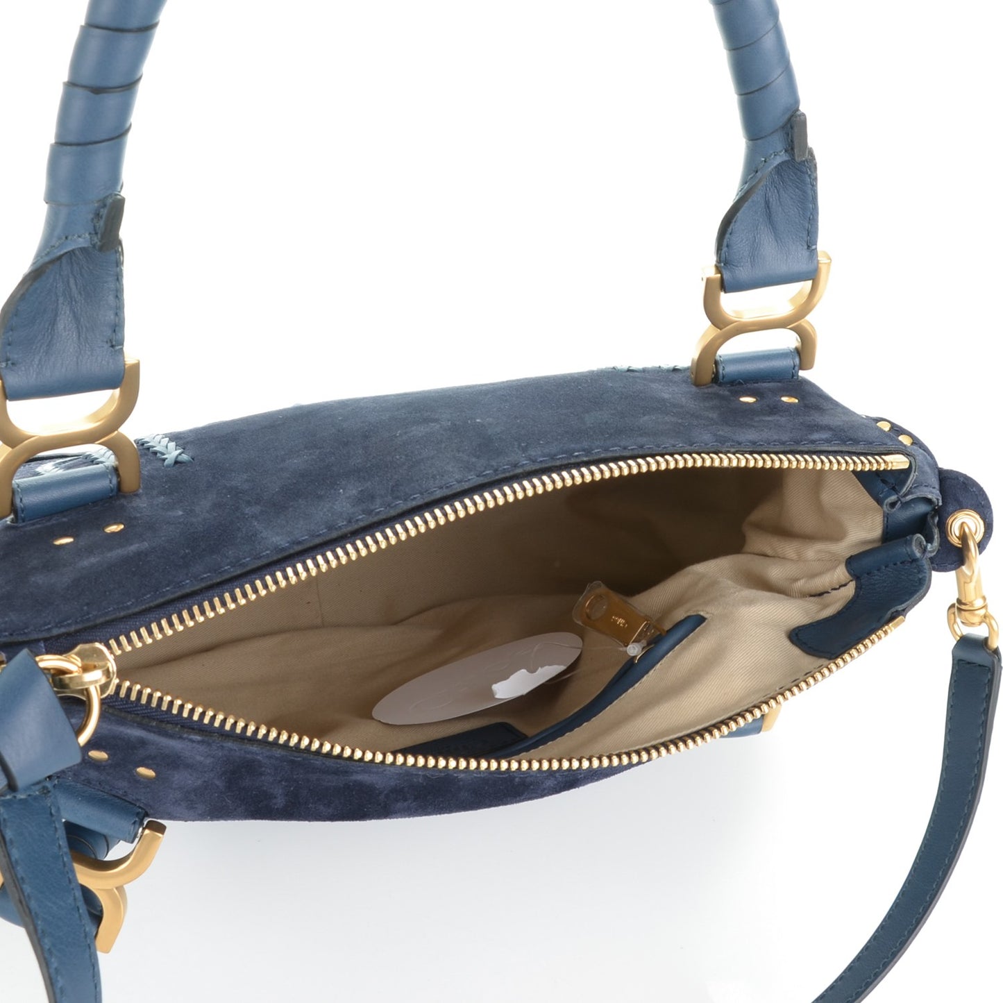 Suede Calfskin Braided Medium Marcie Satchel Navy