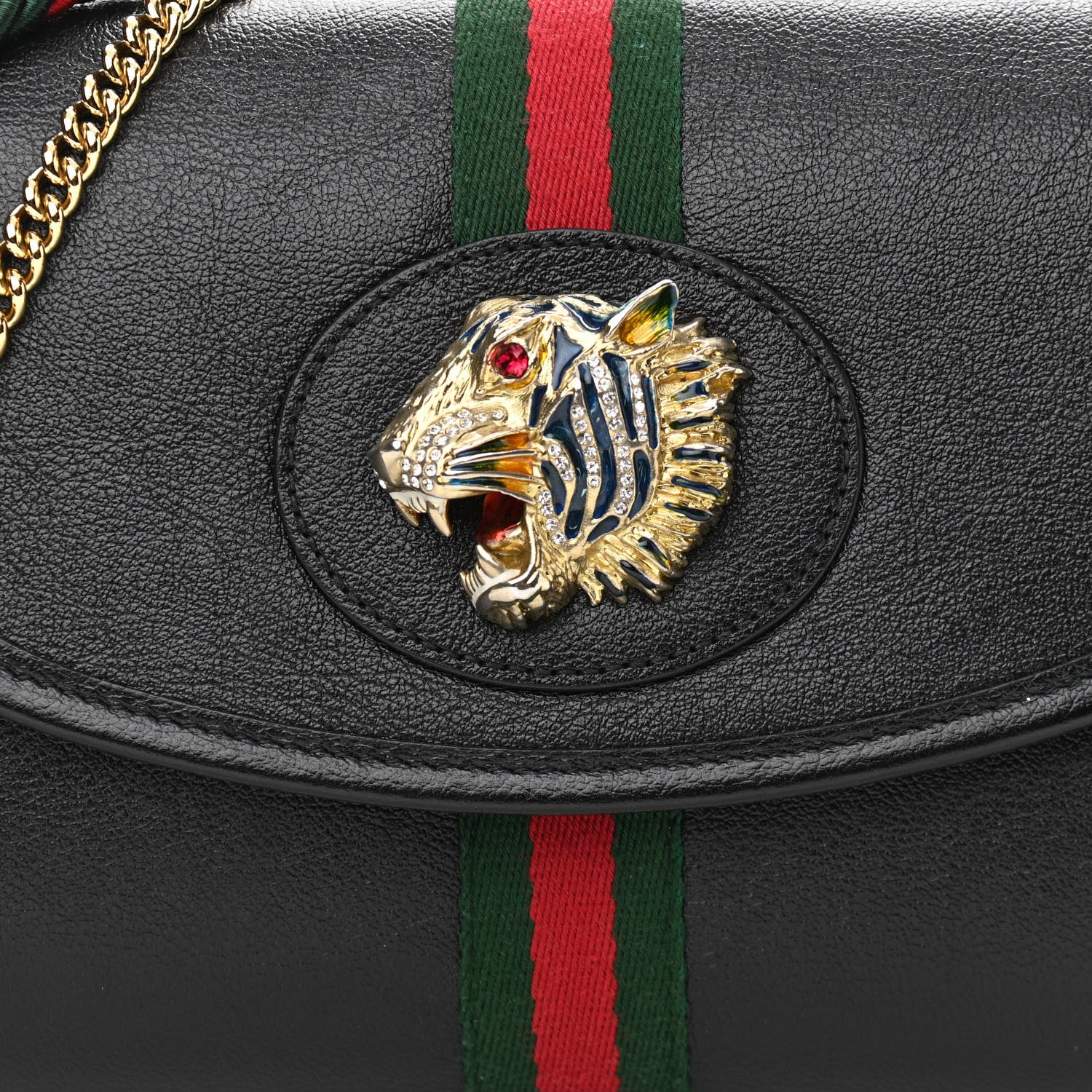 Gucci Textured Calfskin Web Small Rajah Slim Flap Shoulder Bag Black 8 of 10