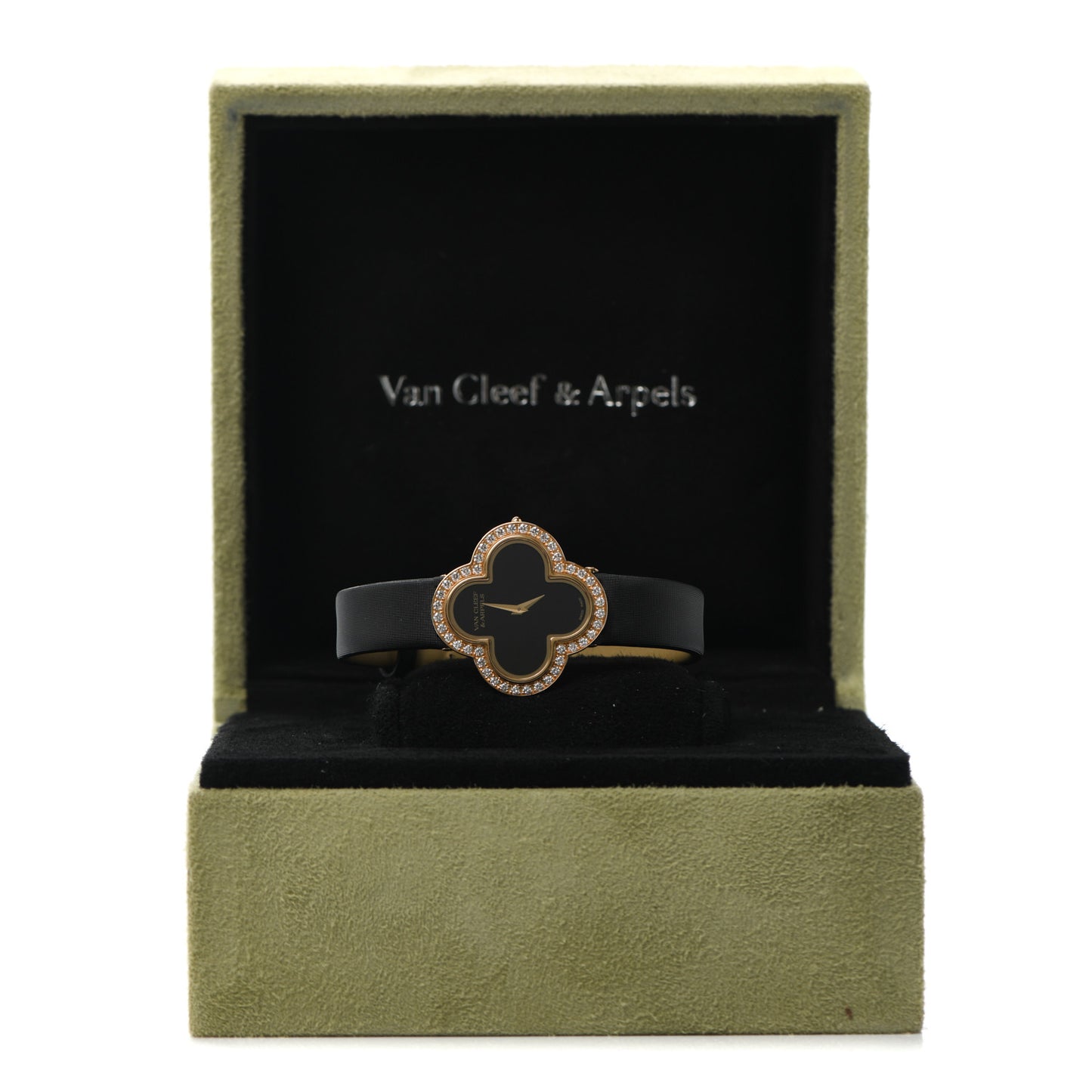 18K Rose Gold Diamond Bezel Onyx 30mm Alhambra Talisman Quartz Watch