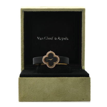 Van Cleef & Arpels 18K Rose Gold Diamond Bezel Onyx 30mm Alhambra Talisman Quartz Watch 5 of 5