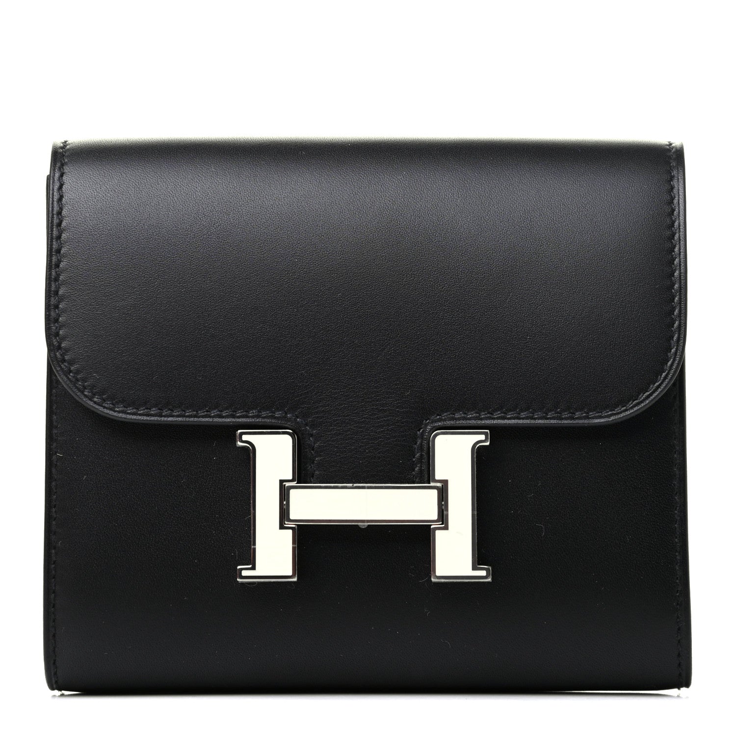 Hermes Allegro Constance Compact Passant Glow Wallet Black White 1 of 8