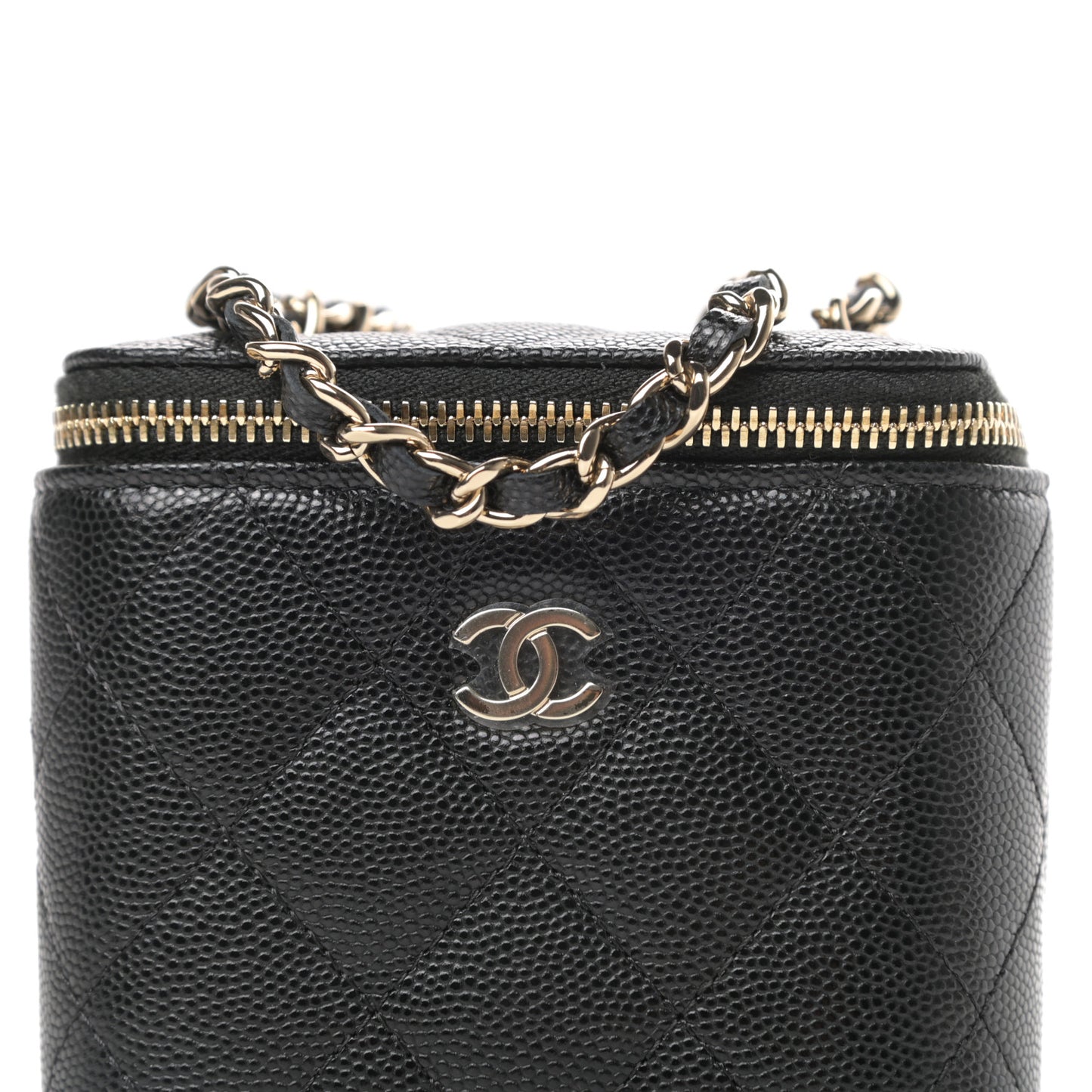Caviar Quilted Mini Vanity Case With Chain Black