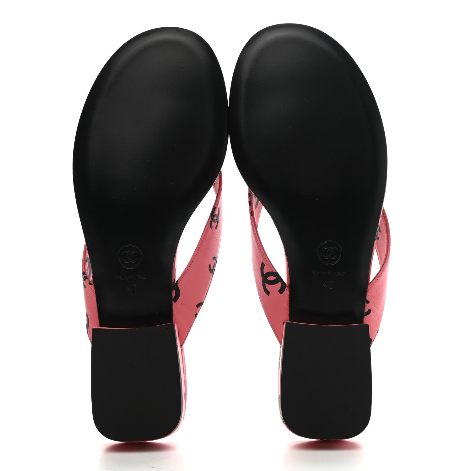 Chanel Lambskin Printed CC Thong Sandals 40 Pink Black 5 of 8