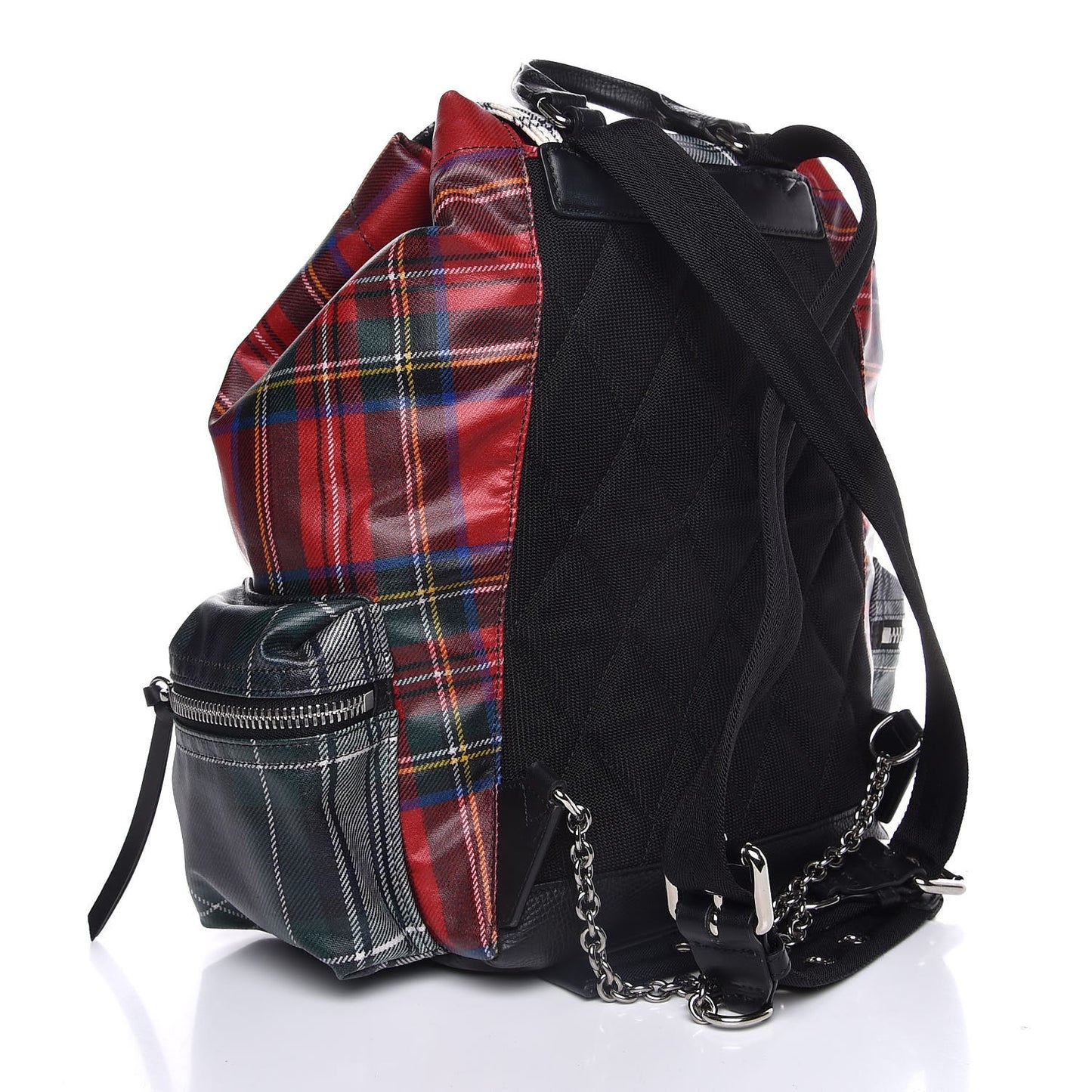 Laminated Tartan Patchwork Medium Rucksack Backpack Military Red