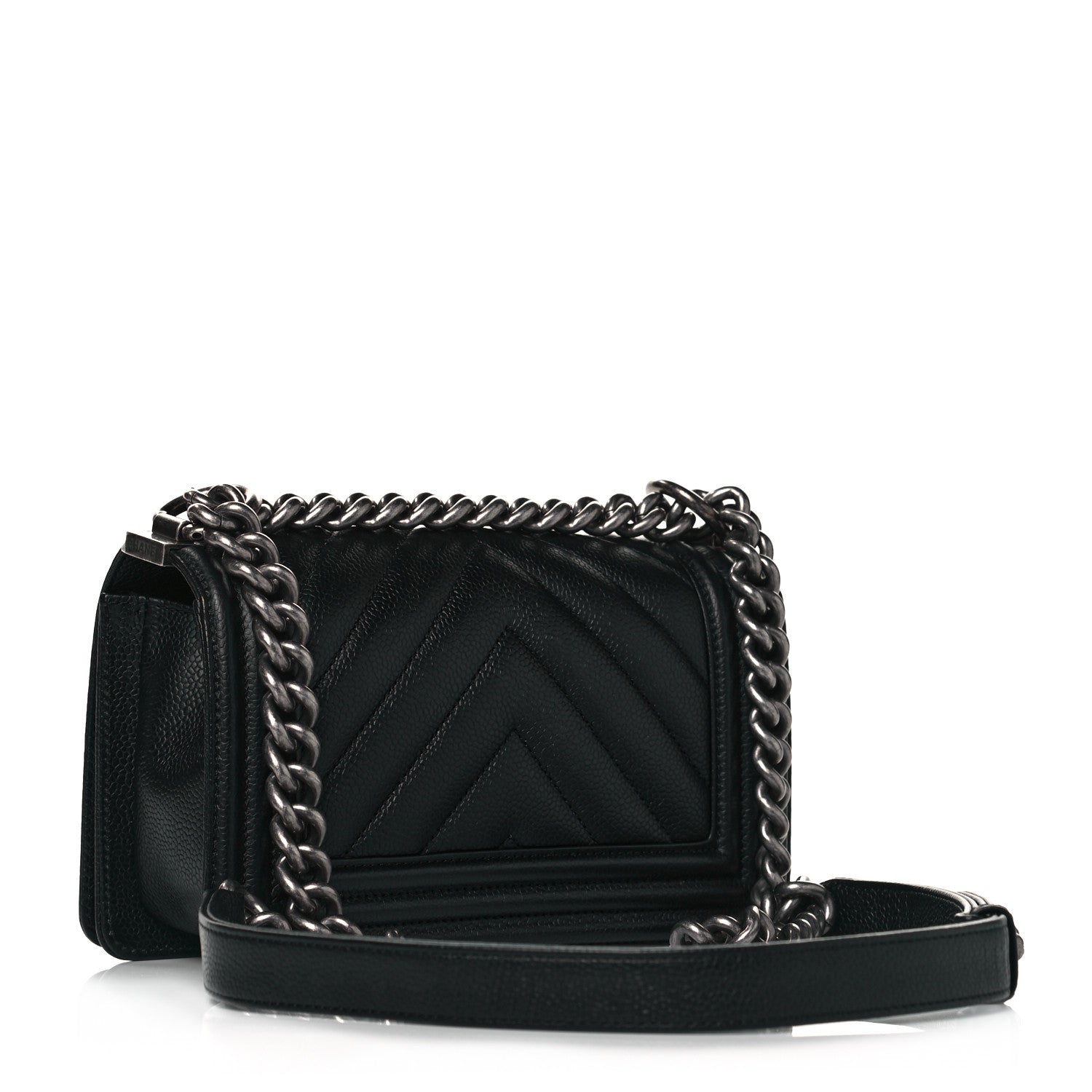 Chanel Caviar Chevron Quilted Small Boy Flap Black 3 of 11