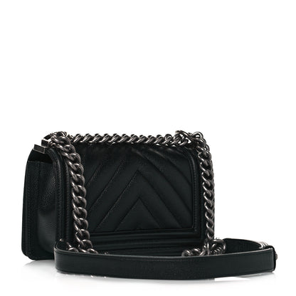 Chanel Caviar Chevron Quilted Small Boy Flap Black 3 of 11