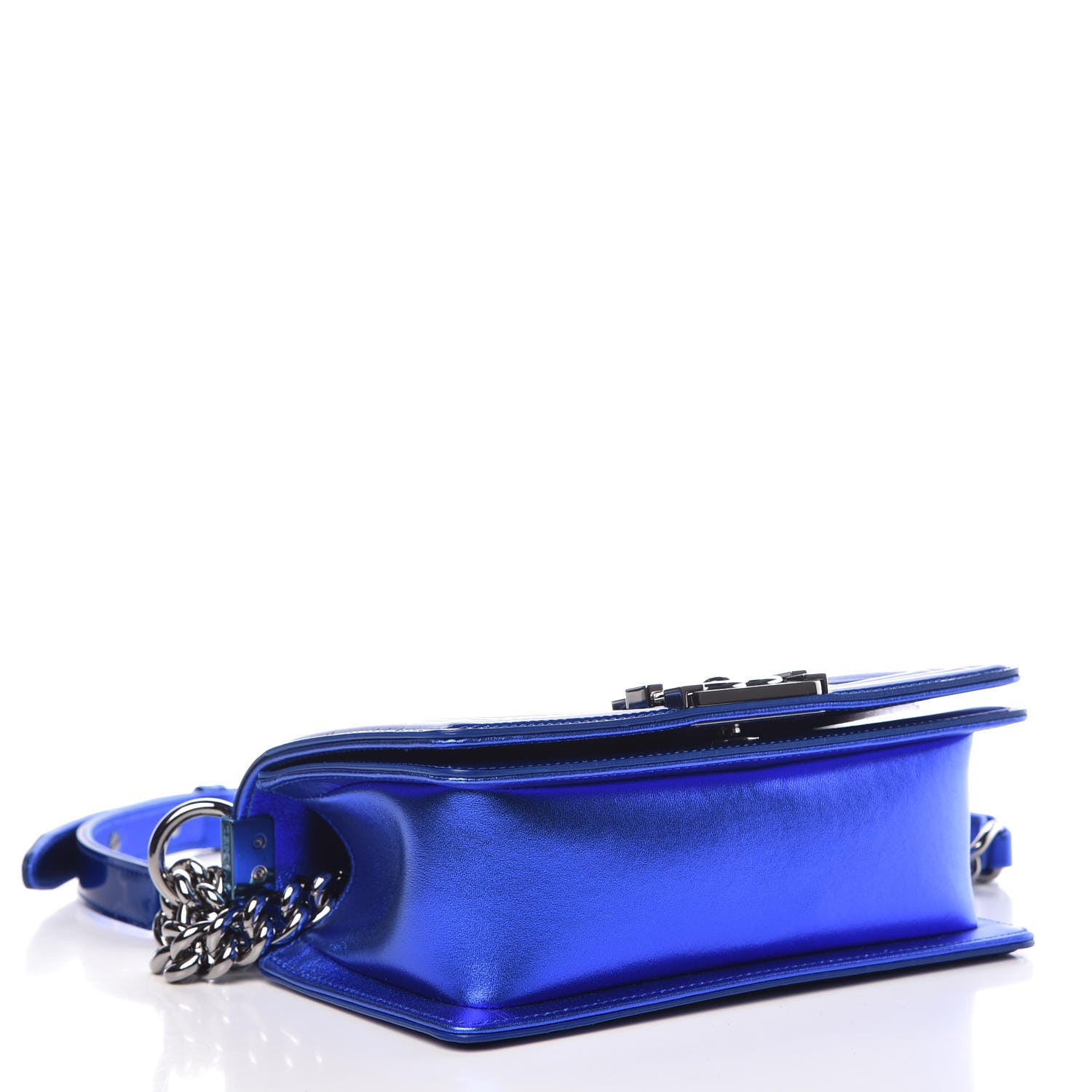 Chanel Metallic Patent Calfskin Quilted Small Boy Flap Blue 4 of 9