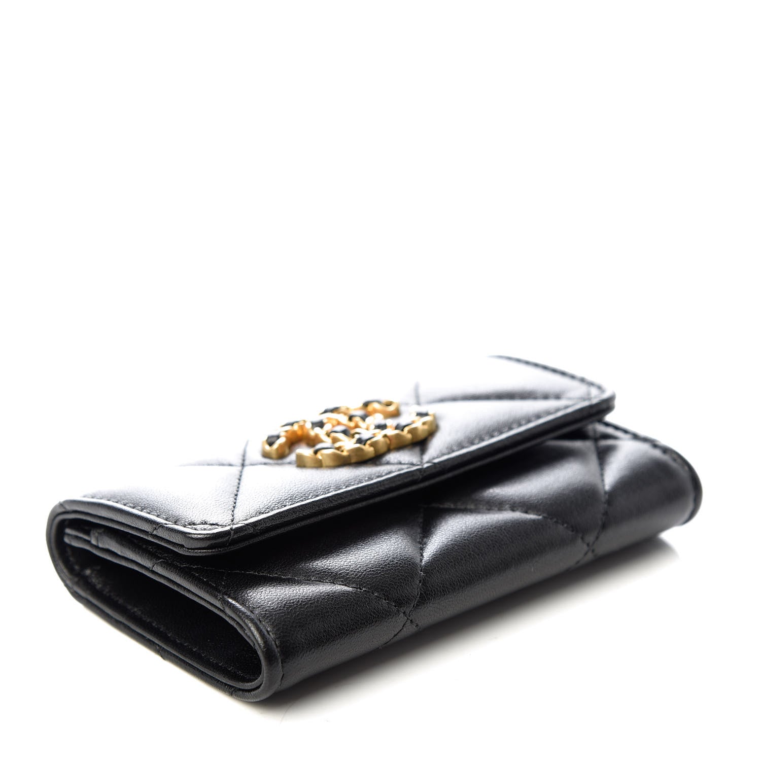 Chanel Shiny Goatskin Quilted 19 Flap Card Holder Black 4 of 9