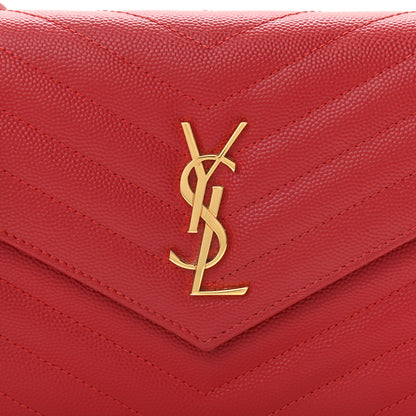 Saint Laurent Grain De Poudre Matelasse Chevron Monogram Envelope Chain Wallet Red 15 of 23