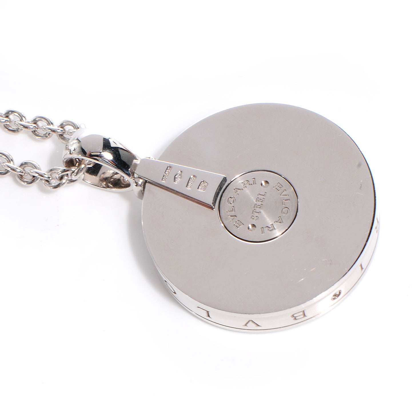 BVLGARI Stainless Steel 18K White Gold Black Onyx Optical Illusion Pendant Necklace