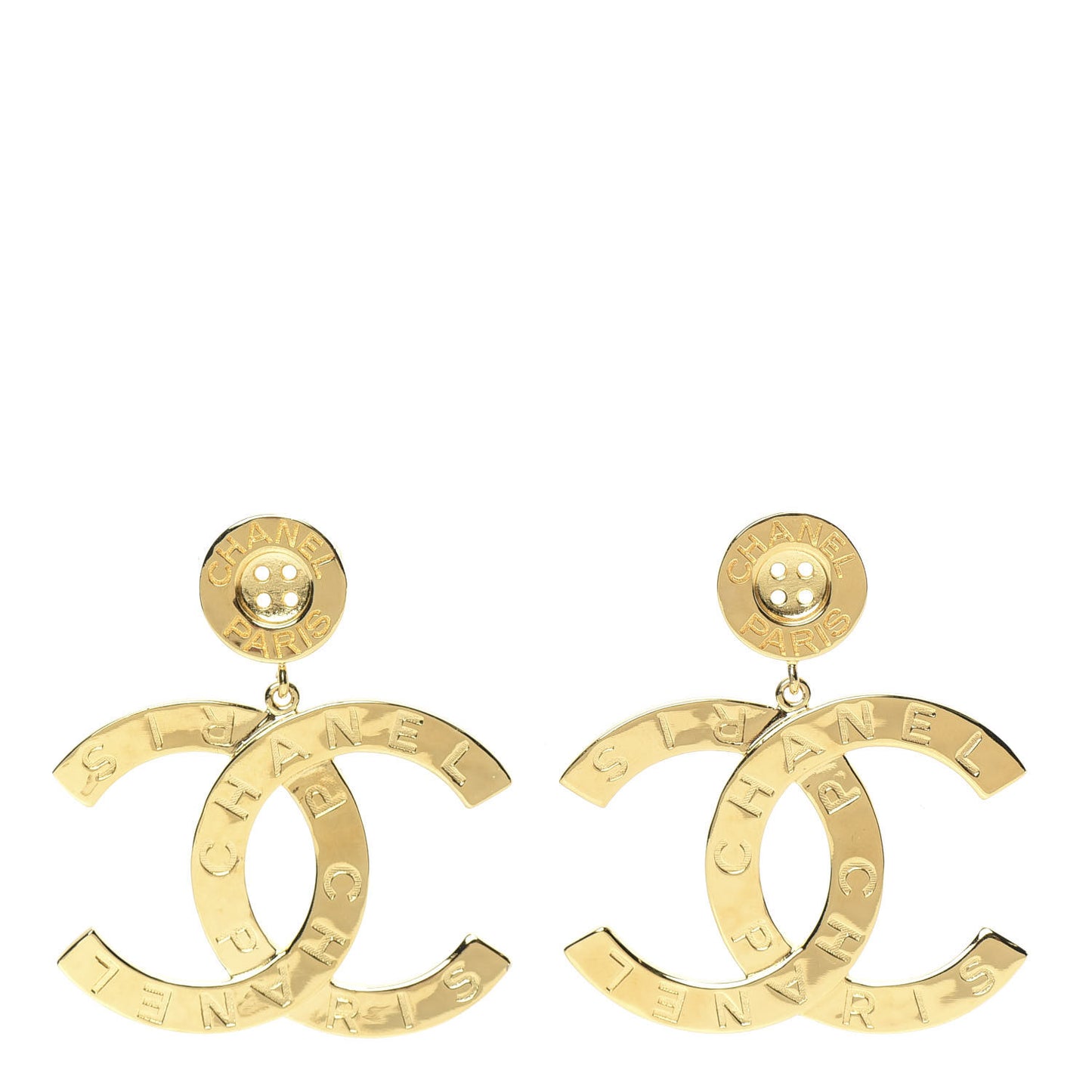 Metal Large Paris Button Earrings Gold